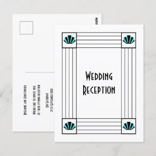 Postal Recepción de boda de diseño Art Deco Azul