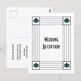 Postal Recepción de boda de diseño Art Deco Azul