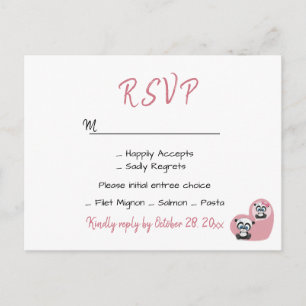 Postal Recepción de Boda Rosa Panda Oso de Peluche Corazó