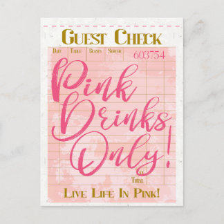 Postal Recepción de cheques de invitado Bebidas rosadas F