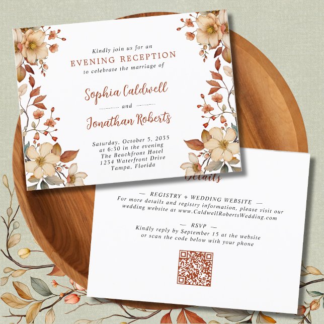 Postal Recepción Nocturna de Flores Silvestres Boda de Ot (Wildflowers Fall Colors Horizontal Evening Wedding Reception Invitation)