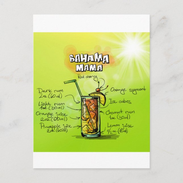 Postal Receta Bahama Mama Cocktail (Anverso)