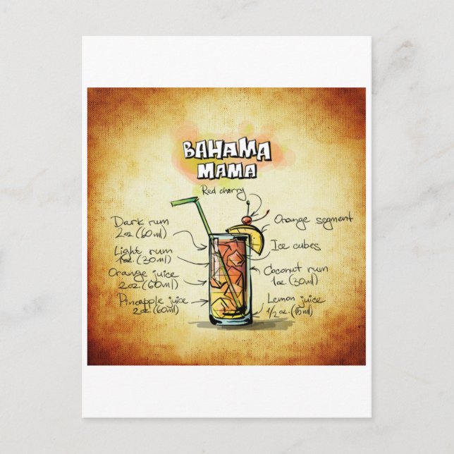 Postal Receta Bahama Mama Cocktail (Anverso)