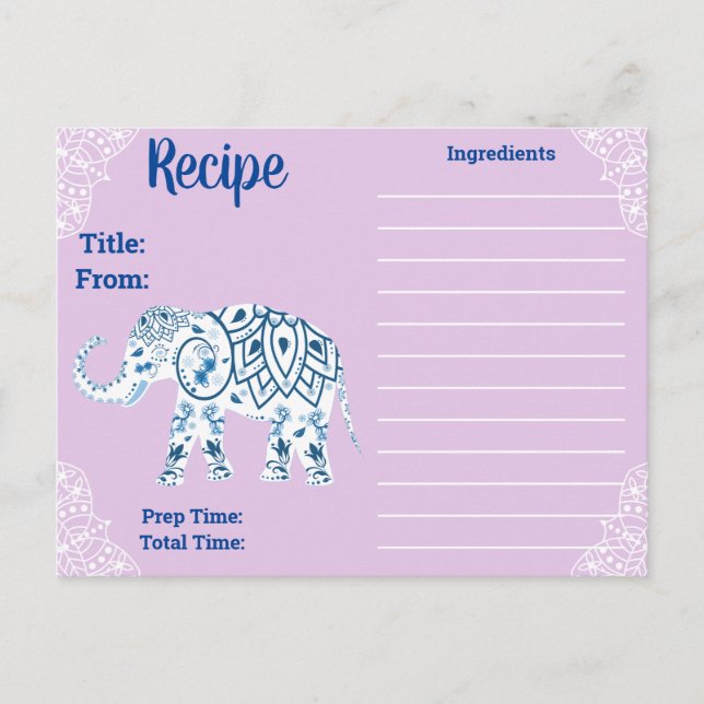 Postal Receta bohemiana de Mandalas y Lotus Elephant (Anverso)