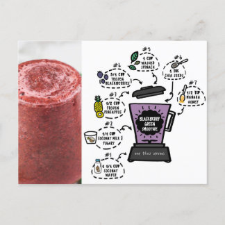 Postal receta cremosa de smoothie verde arándano