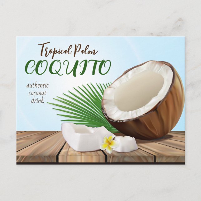 Postal Receta de Bebida Tropical de Coco Coquito (Anverso)