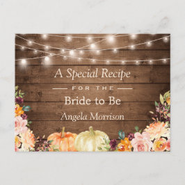 Postal Receta de Bridal de Calabaza Floral de Madera Rúst
