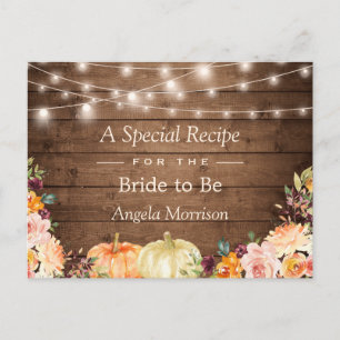 Postal Receta de Bridal de Calabaza Floral de Madera Rúst