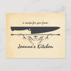 Postal Receta de cocina a cuchillo del chef de estilo vin