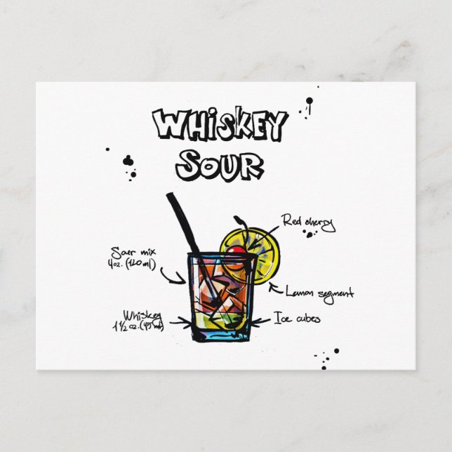 Postal Receta de cóctel de Whiskey Sour (Anverso)