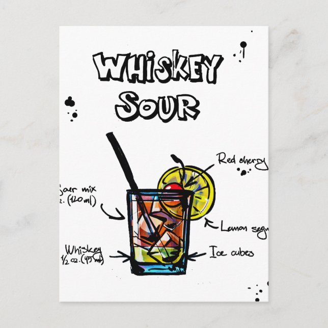 Postal Receta de cóctel de Whiskey Sour (Anverso)