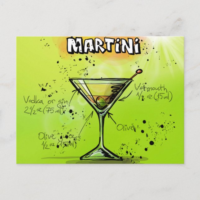 Postal Receta de cóctel Martini (Anverso)