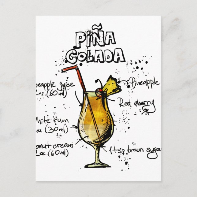 Postal Receta de cóctel Pina Colada (Anverso)