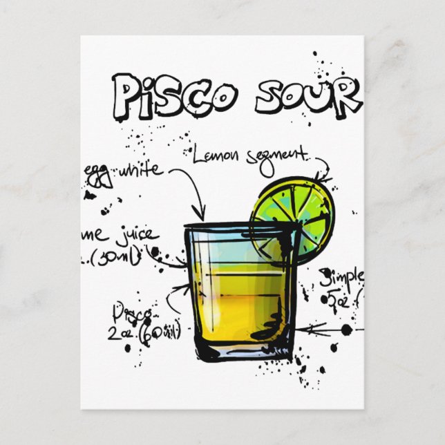Postal Receta de Cóctel Pisco Sour (Anverso)