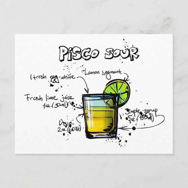 Postal Receta de cóctel Pisco Sour (Anverso)