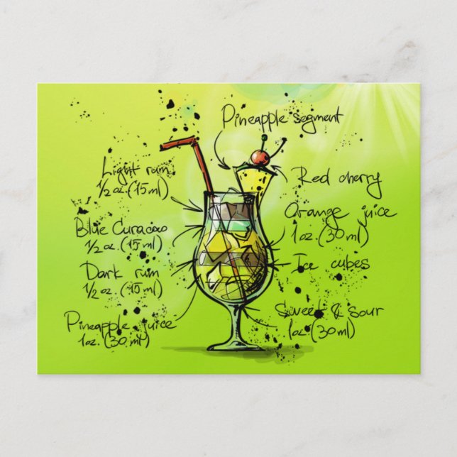 Postal Receta de cóctel tropical Bar (Anverso)