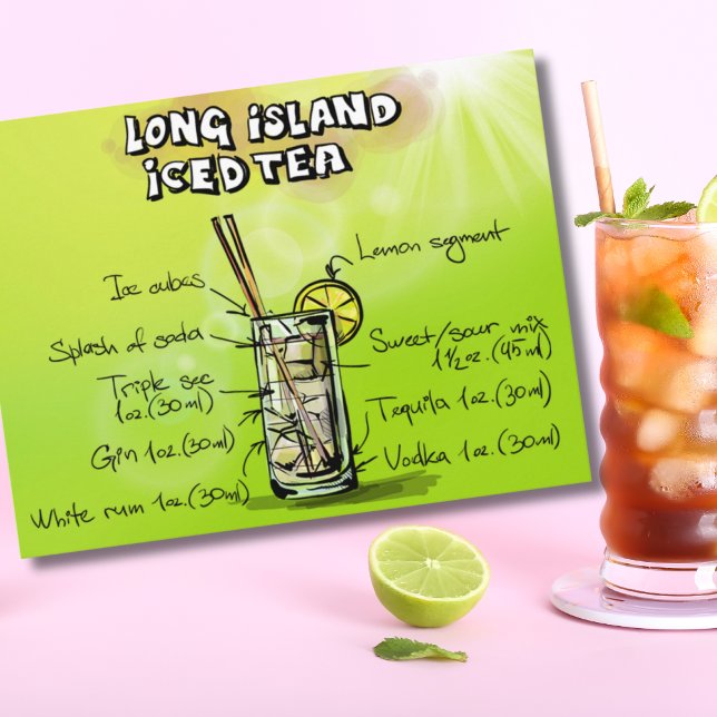 Postal Receta de cócteles del bar acuático (Long Island Iced Tea Recipe Cocktail Postcard)