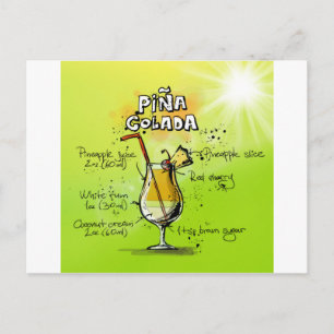 Postal Receta de Cócteles Pina Colada