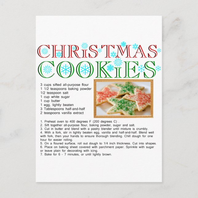 Postal Receta de cookies de navidades (Anverso)