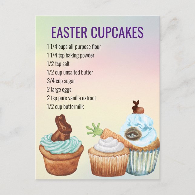 Postal Receta de Cupcake de Pascua de Primavera (Anverso)