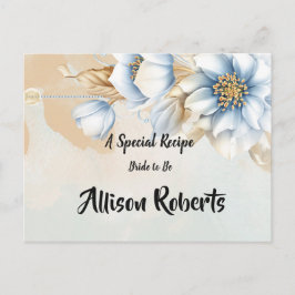Postal Receta de Desayuno Nupcial floral Azul Antiguo