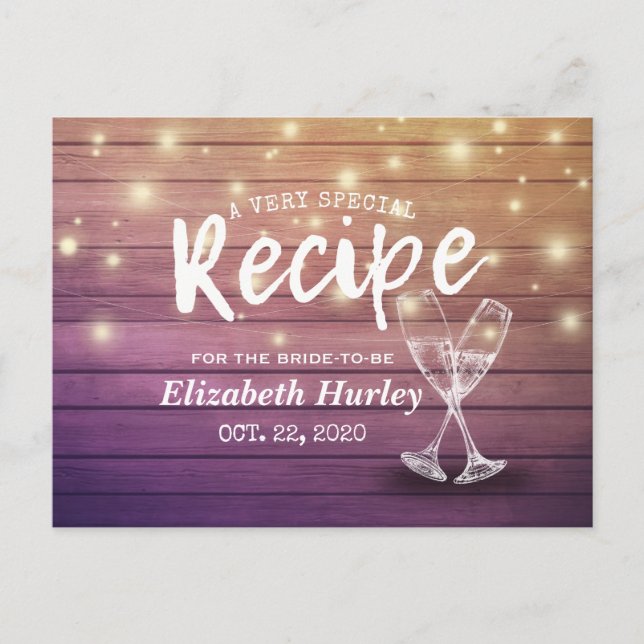 Postal Receta de ducha de novia Champán Gafas de madera L (Anverso)