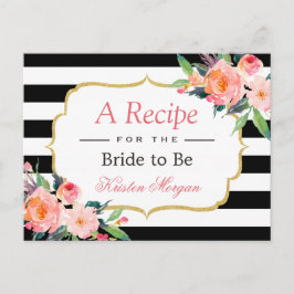 Postal Receta de ducha de novia floral franjas blancas ne