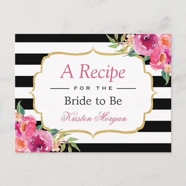Postal Receta de ducha de novia floral roja púrpura (Anverso)