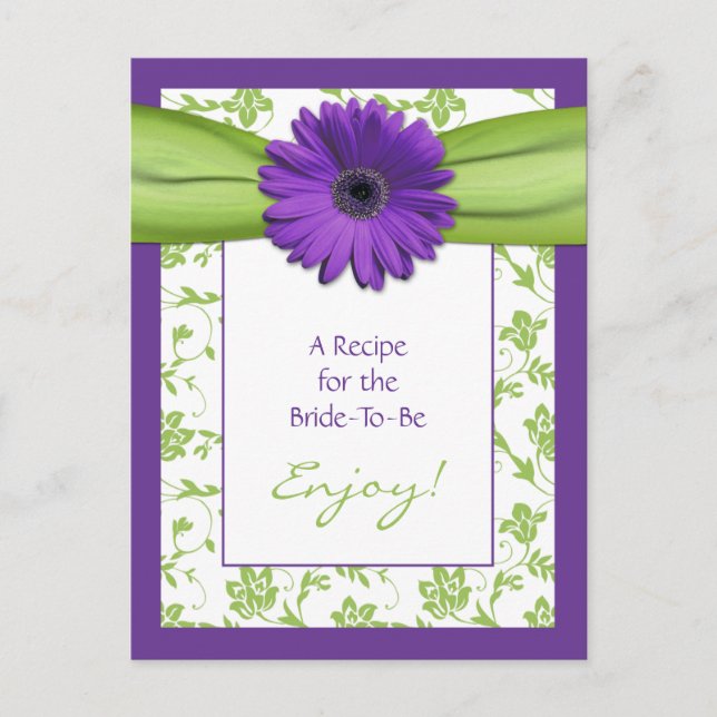 Postal Receta de ducha de novia morada verde marrón púrpu (Anverso)