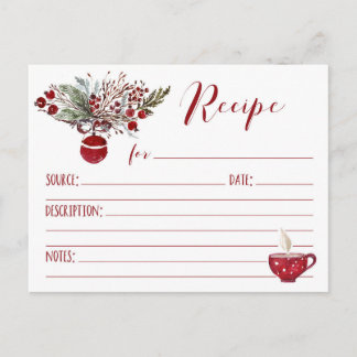 Postal Receta de festividad de ornamento rojo
