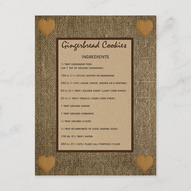 Postal Receta de galletas de jengibre - Pepparkaka (Anverso)