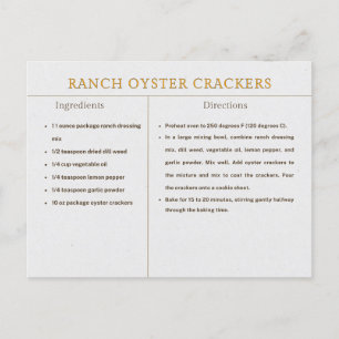Postal Receta de Galletas de Ostra Ranch para Comida de A