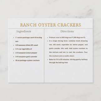 Postal Receta de Galletas de Ostra Ranch para Comida de A