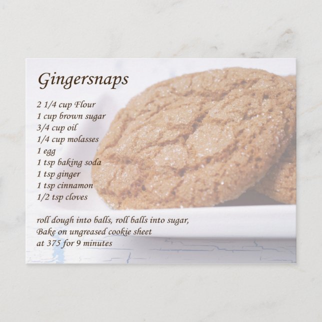 Postal Receta de Gingersnaps (Anverso)