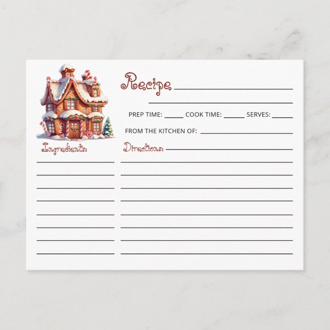 Postal Receta de la casa de pan de galleta de los navidad (Anverso)