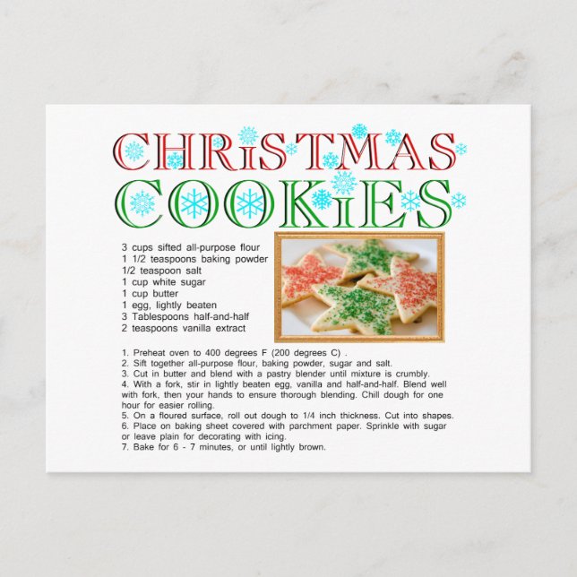 Postal Receta de las cookies de los navidades (Anverso)