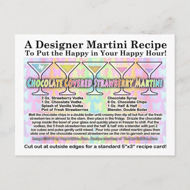 Postal Receta de Martini de Fresa Cubierta de Chocolate P (Anverso)
