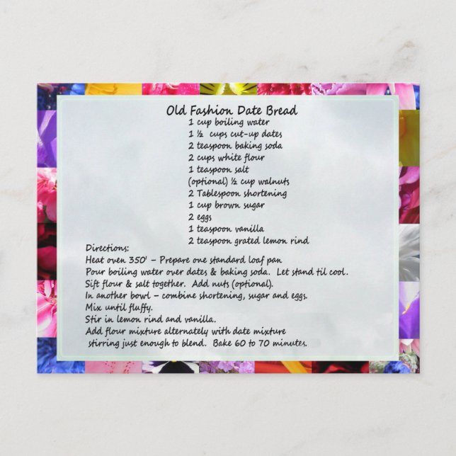 Postal Receta de pan de día de GramaBarb (Anverso)