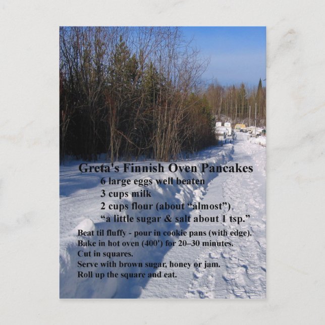 Postal Receta de Panqueques al Horno Finlandeses de Greta (Anverso)