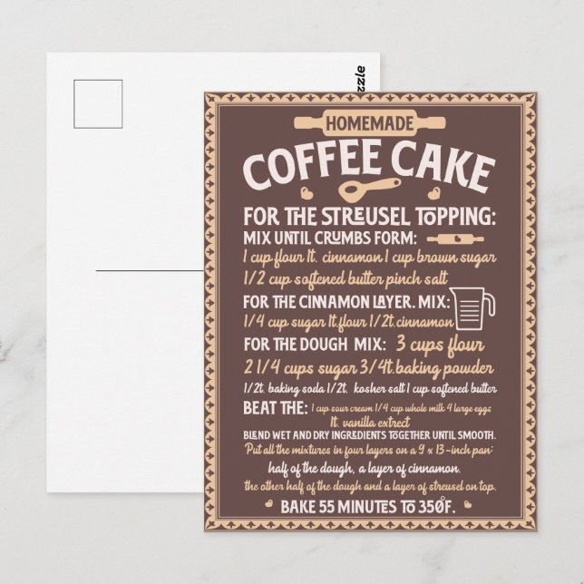 Postal Receta de pastel de café casero para el Día de San (Anverso / Reverso)