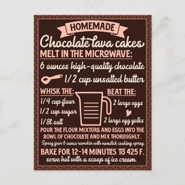 Postal Receta de pastel de chocolate con lava para el día (Anverso)