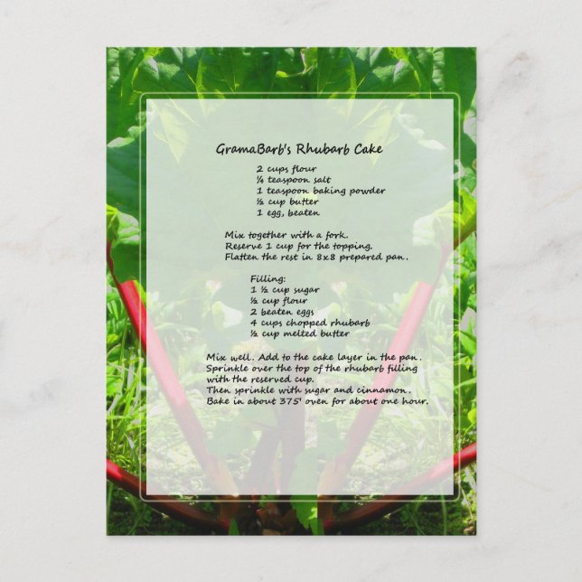 Postal Receta de pastel de ruibarbo (Anverso)