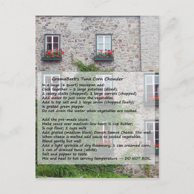 Postal Receta de picadora de maíz gramaBarb (Anverso)