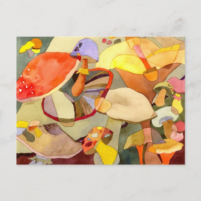 Postal Receta de pintura de hongos acuarelas (Anverso)