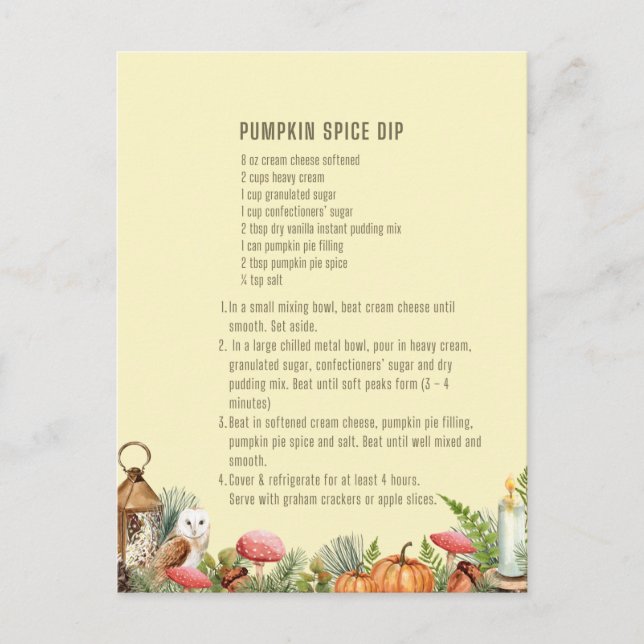Postal Receta de salsa de especias de calabaza (Anverso)