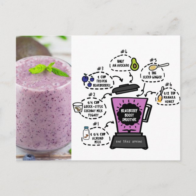 Postal receta de smoothie para estimular el arándano (Anverso)