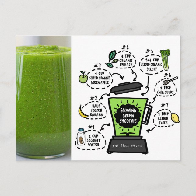 Postal Receta de Smoothie verde brillante (Anverso)
