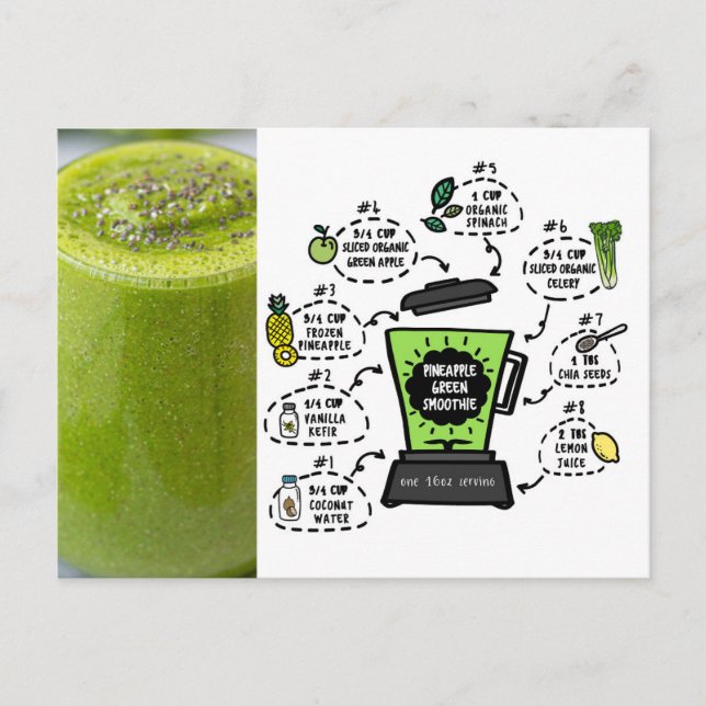Postal Receta de Smoothie verde piña (Anverso)