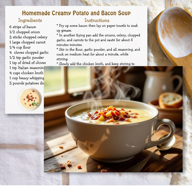 Postal Receta de Sopa Casera Cremosa de Patata y Tocino (Subido por el creador)