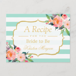 Postal Receta de Té de Boda Floral con Rayas Verde Menta